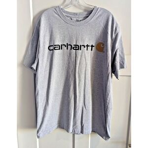 Carhartt Men's Medium Short Sleeve Loose Fit T Shirt K195 Grey‎ logo Workware